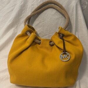 Michael Kors Yellow Canvas Marina Gathered Hobo Bag Large  casual rope strap